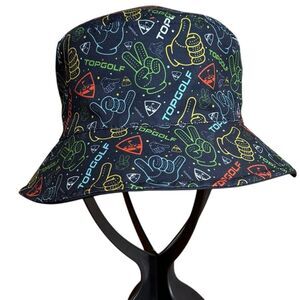 Top Golf Boys Kids Colorful Black Reversible Bucket Hat Peace Sign Hands.